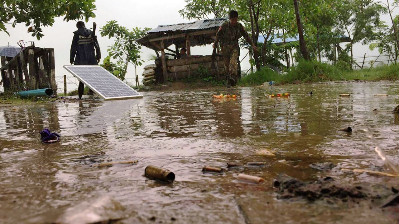 A police checkpoint at Yathae Taung township in Rakhine State Saturday.
