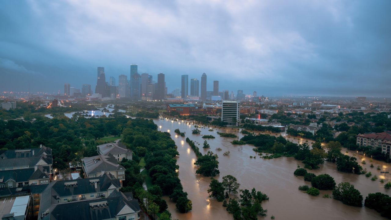 Hurricane Harvey aftermath, seen from Buffalo Bayou in Houston,.