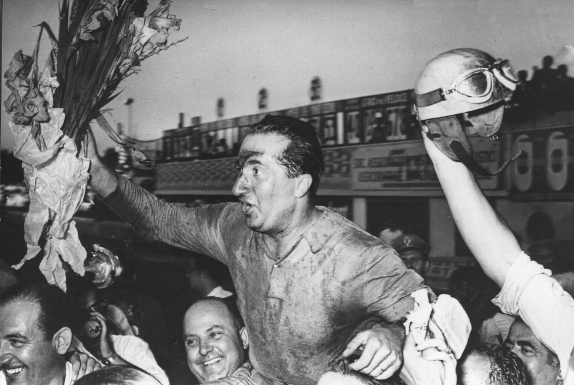 Alberto Ascari is hoisted aloft after winning the 1951 Italian Grand Prix for Ferrari at Monza. The Italian team has won their home race a record 18 times.