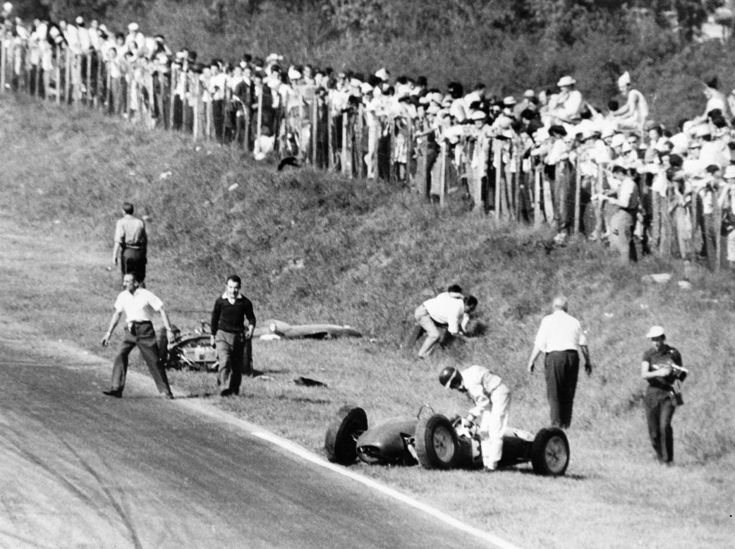 Monza was the scene of a horrific accident in 1961 when German driver Wolfgang von Trips lost control of his Ferrari car and plunged into the crowd. Von Trips was killed along with 15 spectators. Scottish driver Jim Clark, pictured in the foreground, was hit by von Trips but escaped unhurt.   