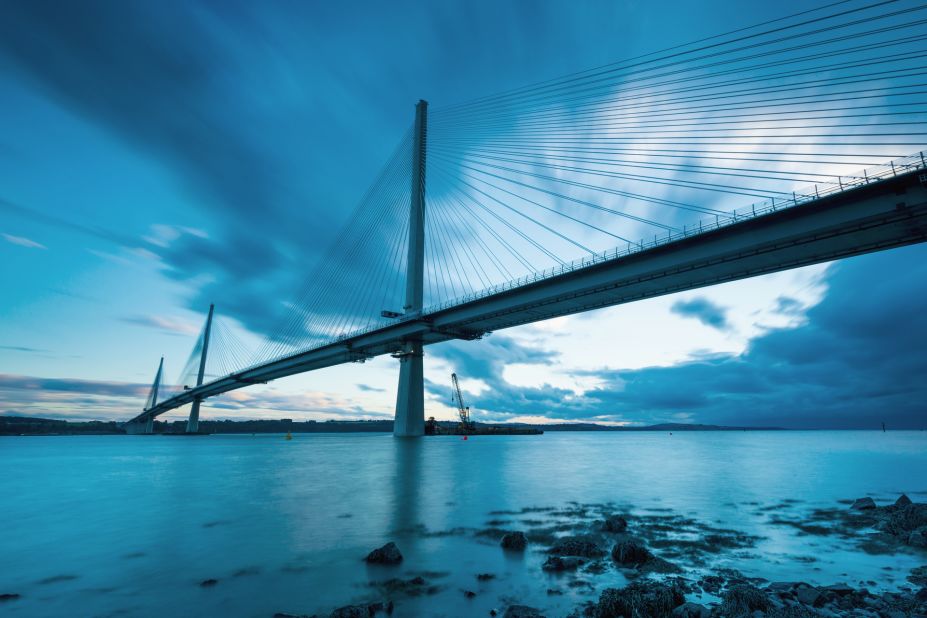 Queensferry Crossing is made from 35,000 tons of steel, 150,000 tons of concrete and 23,000 miles of steel cabling.