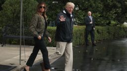 WASHINGTON, DC - AUGUST 29:  U.S. President Donald Trump walks with first lady Melania Trump prior to their Marine One departure from the White House August 29, 2017 in Washington, DC. President Trump was traveling to Texas to observe the Hurricane Harvey relief efforts.  (Photo by Alex Wong/Getty Images)