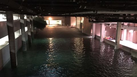Photos provided by Lakewood Church on Monday show a flooded building.
Televangelist pastor Joel Osteen's Lakewood Church took on water Monday, according to Lakewood spokesman Donald ILoff. The water have since receded, Iloff tells CNN and the church will be used as a shelter and donation center for Harvey victims. The church does have a flood wall in place but out of caution they will only allow several hundred people to stay on the 2nd floor of the church.