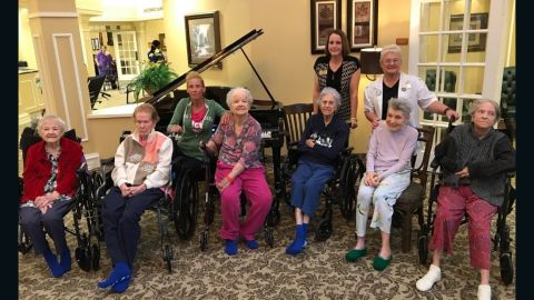 Several of the patients evacuated yesterday due to Hurricane Harvey from Dickinson, TX nursing home relax at their new home Laurel Court skilled nursing community (part of Cantex Continuing Care Network) in nearby Alvin, TX.