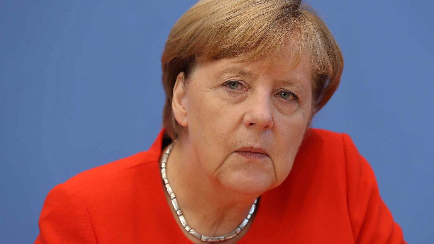 German Chancellor Angela Merkel speaks to the media at her annual press conference.