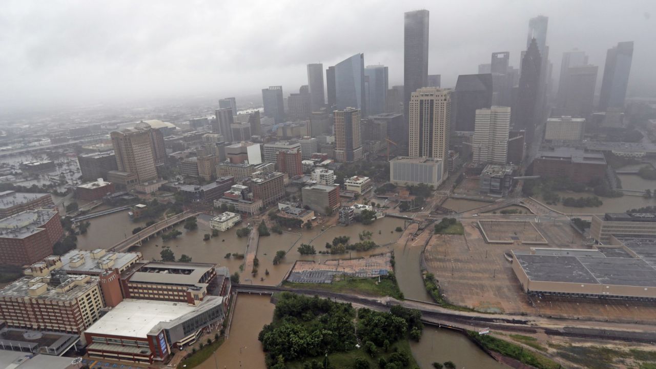 Highways around downtown Houston are empty as floodwaters from Tropical Storm Harvey overflow from the bayous around the city Tuesday, Aug. 29, 2017, in Houston. (AP Photo/David J. Phillip)