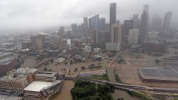Floodwaters from Tropical Storm Harvey overrun downtown Houston on Tuesday, August 29.