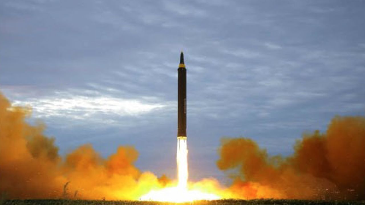 A photo released by North Korea state media appearing the show the launch of a missile which flew from North Korea over Japan on August 29.