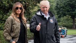 US President Donald Trump and First Lady Melania Trump depart the White House in Washington, DC, on August 29, 2017 for Texas to view the damage caused by Hurricane Harvey. / AFP PHOTO / NICHOLAS KAMMNICHOLAS KAMM/AFP/Getty Images