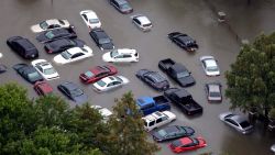 Floodwaters surround abandoned cars near the Addicks Reservoir in Houston on August 29.