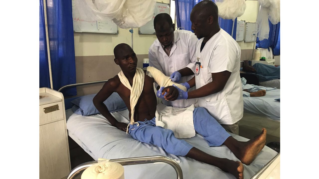 A farmer who was shot by Boko Haram militants is treated on Wednesday at an ICRC clinic.