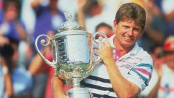 Golfer Nick Price of Zimbabwe with the trophy after winning the U.S. PGA Championship at the Bellerive Country Club, St. Louis, Missouri, 16th August 1992.  (Photo by Stephen Munday/Getty Images)