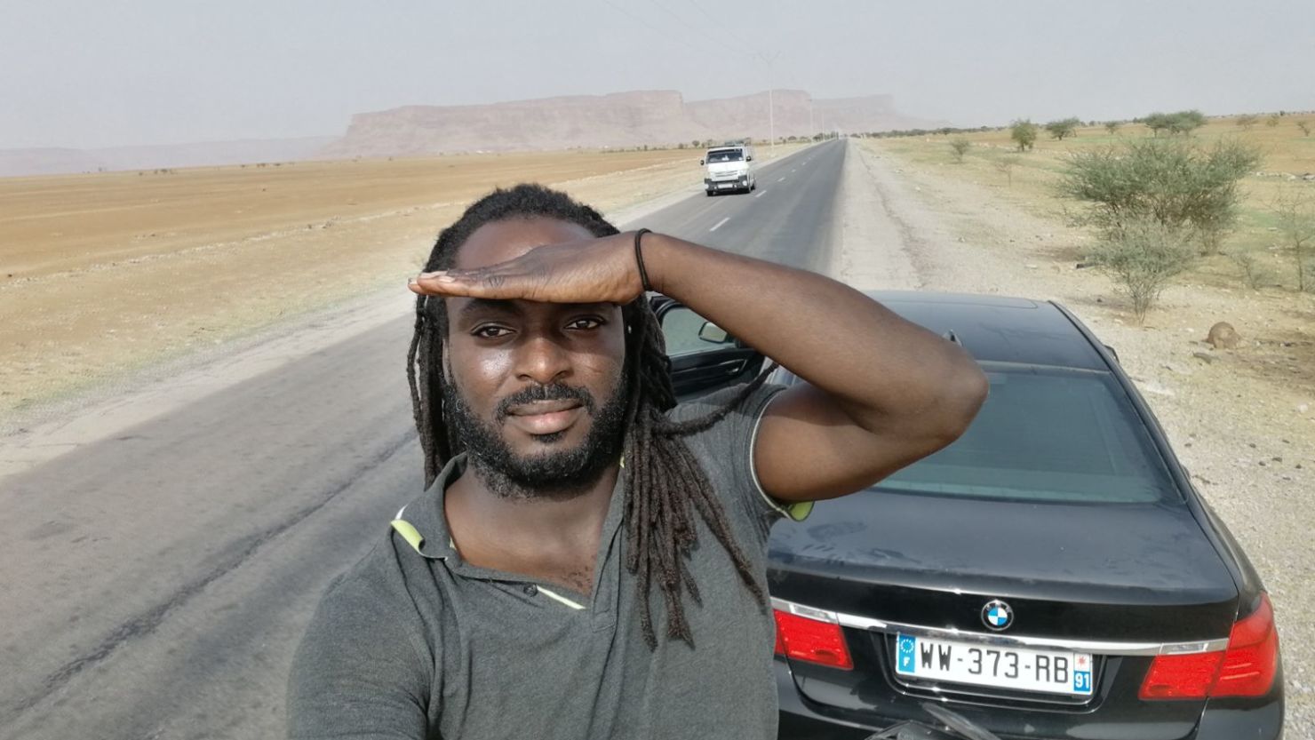 Nicholas Afedi Donkoh takes a selfie in Morocco. His near-5,000 mile road trip took nine days.