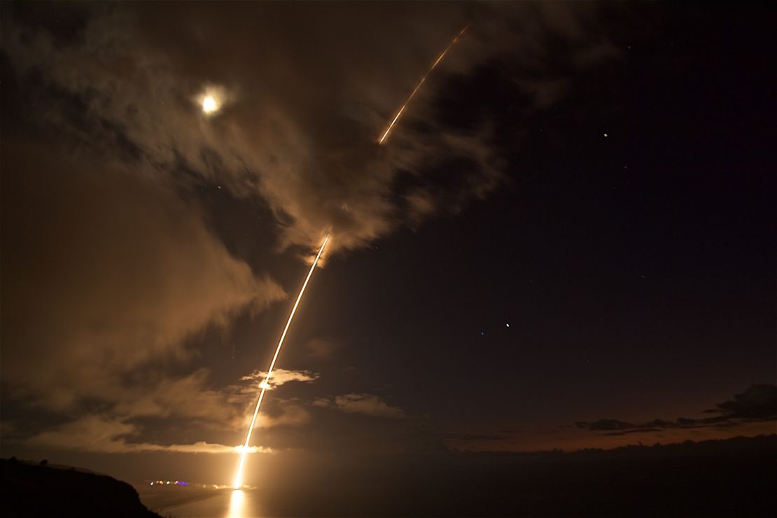 A medium-range ballistic missile target is launched from the Pacific Missile Range Facility on Kauai, Hawaii. 