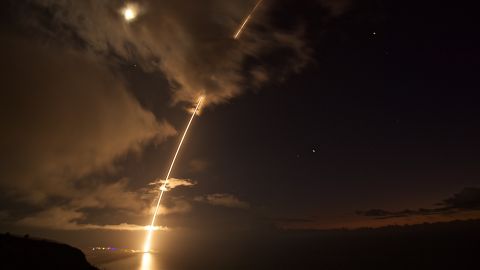 A medium-range ballistic missile target is launched from the Pacific Missile Range Facility on Kauai, Hawaii. 