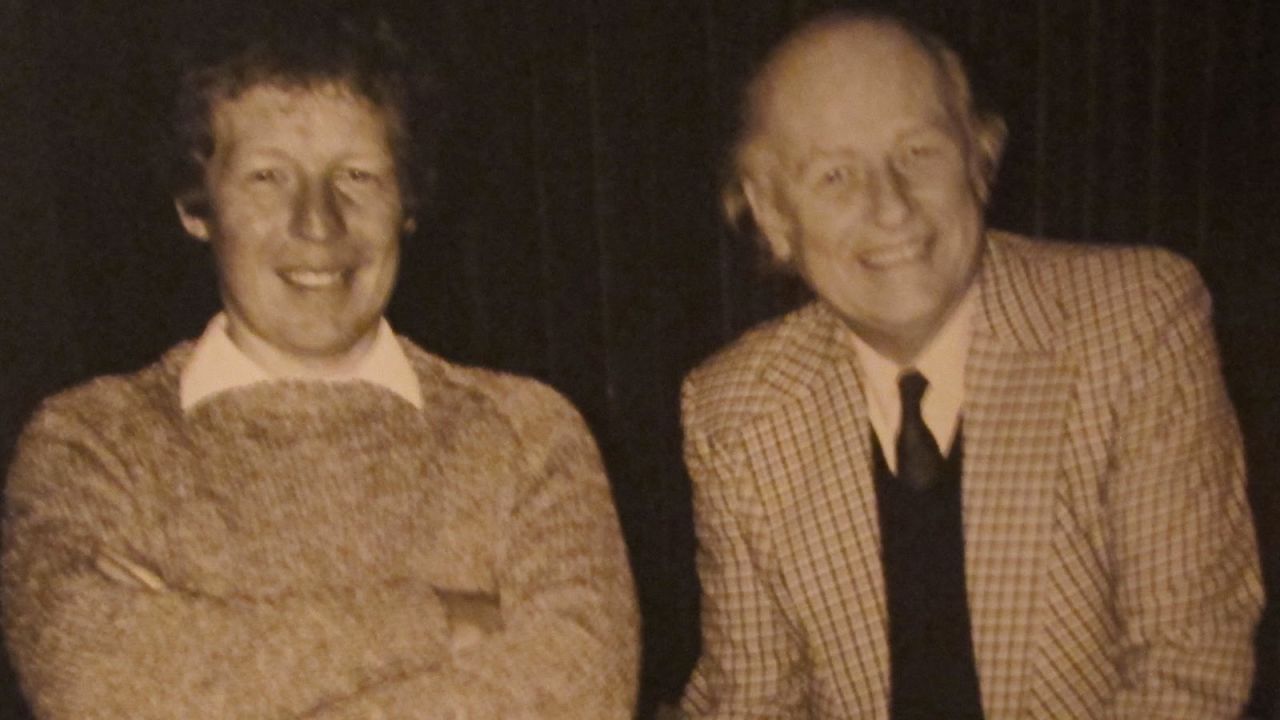 <strong>Famous guests:</strong> Ray Harryhausen, who created some of cinema's most terrifying stop-motion monsters, visited the cinema with his wife Diana in 1991, after meeting the brothers at a film festival in Manchester. He is pictured here (right) with Noel. 