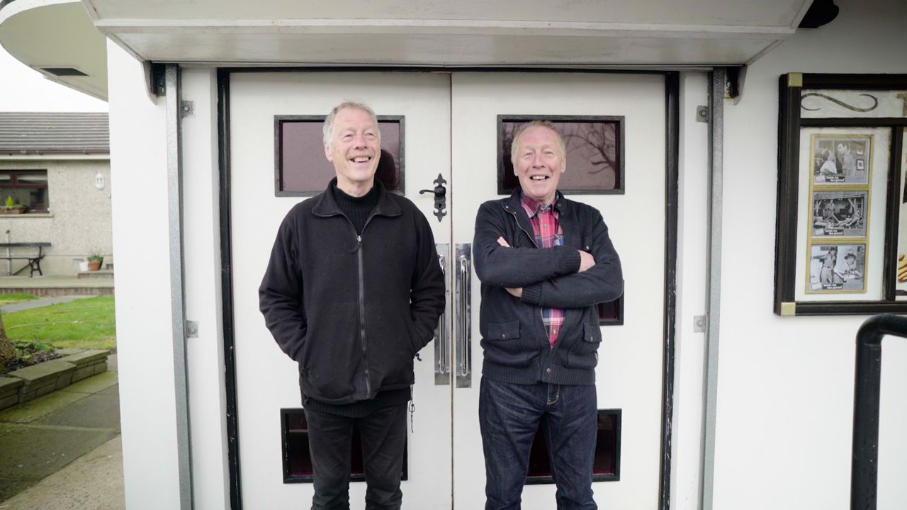 <strong>The Spence brothers:</strong> Twins Roy (left) and Noel Spence are Northern Irish amateur filmmakers and collectors of memorabilia. They both have hand-built Art Deco cinemas outside their homes in the countryside outside Comber. 