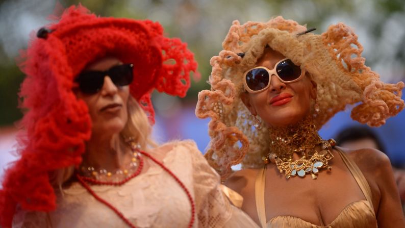 Guests arrive for the opening ceremony of the festival on the Venice Lido. 