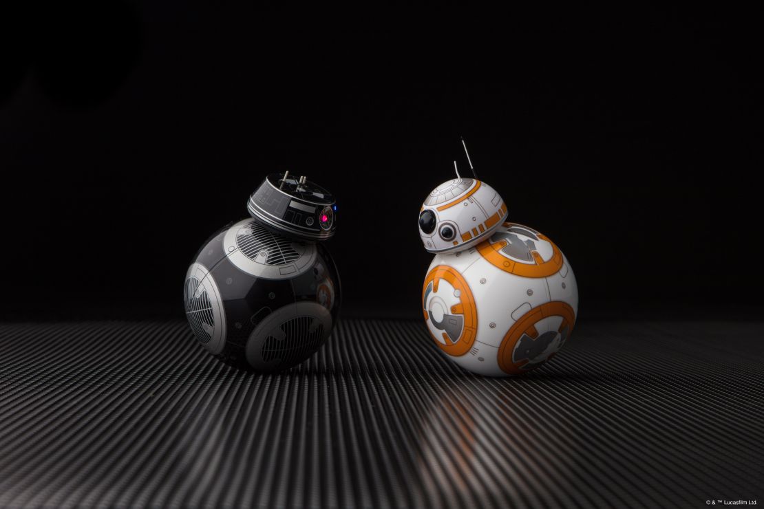 Sphero versions of BB-8 and BB-9E, his evil twin called "BB-Hate" on set.
