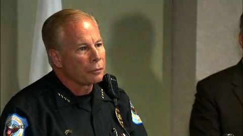 Cobb police Chief Mike Register addresses reporters Thursday.