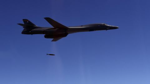A US B-1B bomber is seen during an exercise over the Korean Peninsula on Thursday.