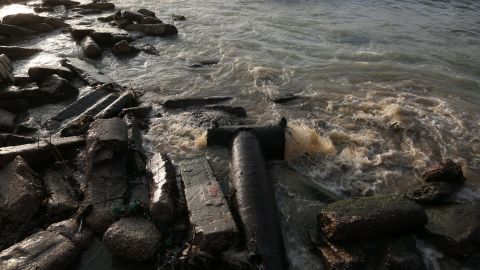 Sewage flows into the Mediterranean Sea at the Al-Shati Camp in Gaza in July. 