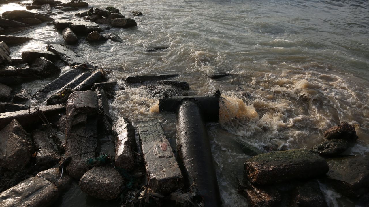 Sewage flows into the Mediterranean Sea at the Al-Shati Camp in Gaza in July. 
