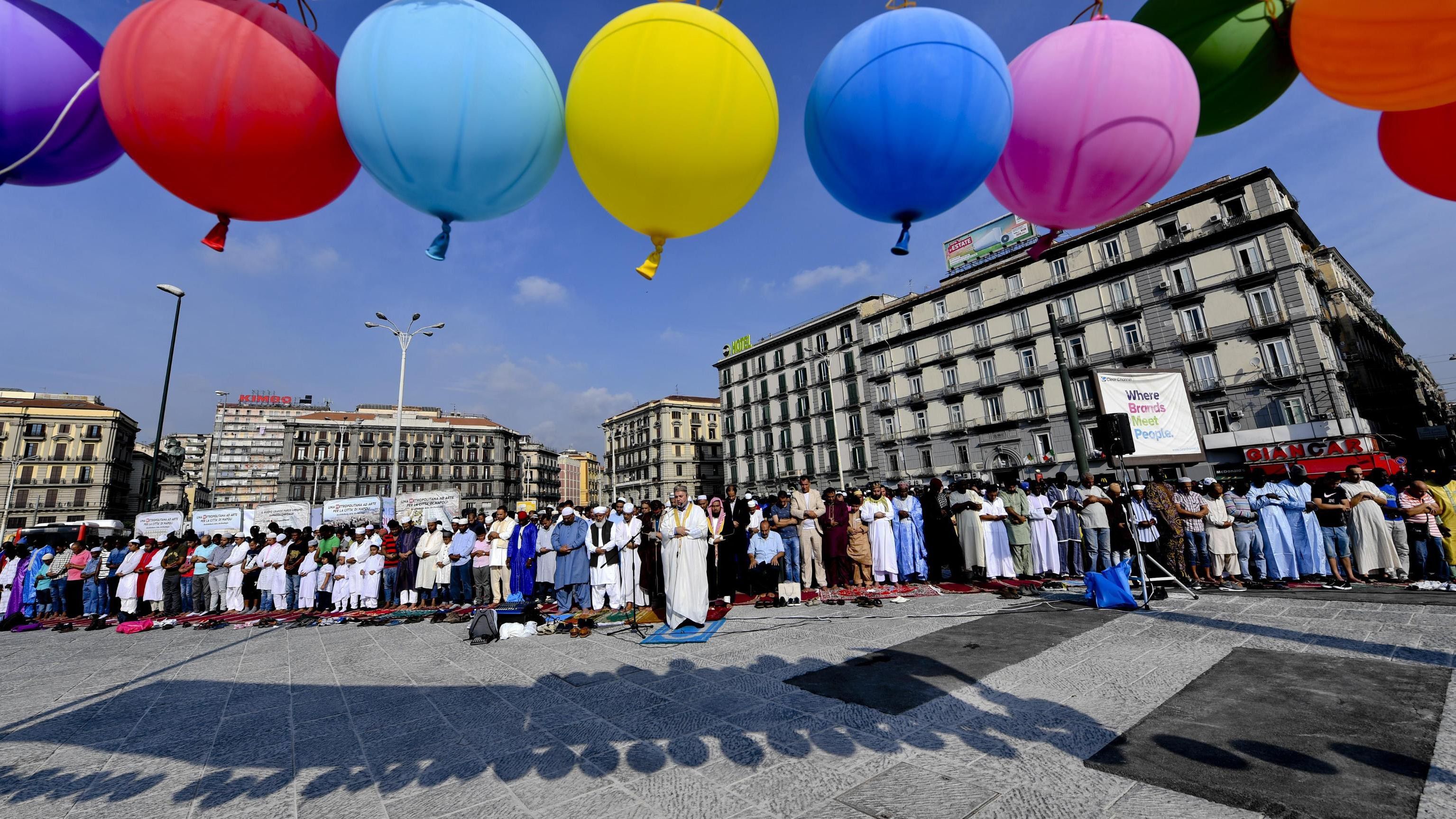 Muslims pray to celebrate Eid al-Adha in Naples, in southern Italy, last year