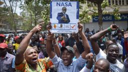 Supporters of Kenya's National Super Alliance (NASA) celebrate after the Supreme Court ordered a re-run of the August 8 presidential poll in Nairobi on September 1, 2017.