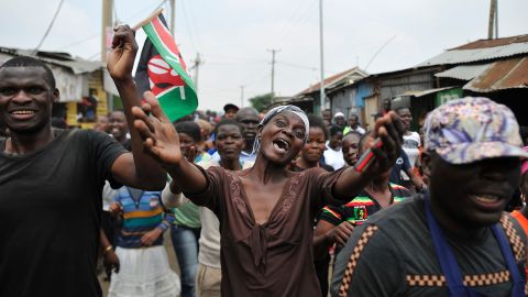 Supporters of the opposition leader celebrate Friday in the streets of Nairobi.