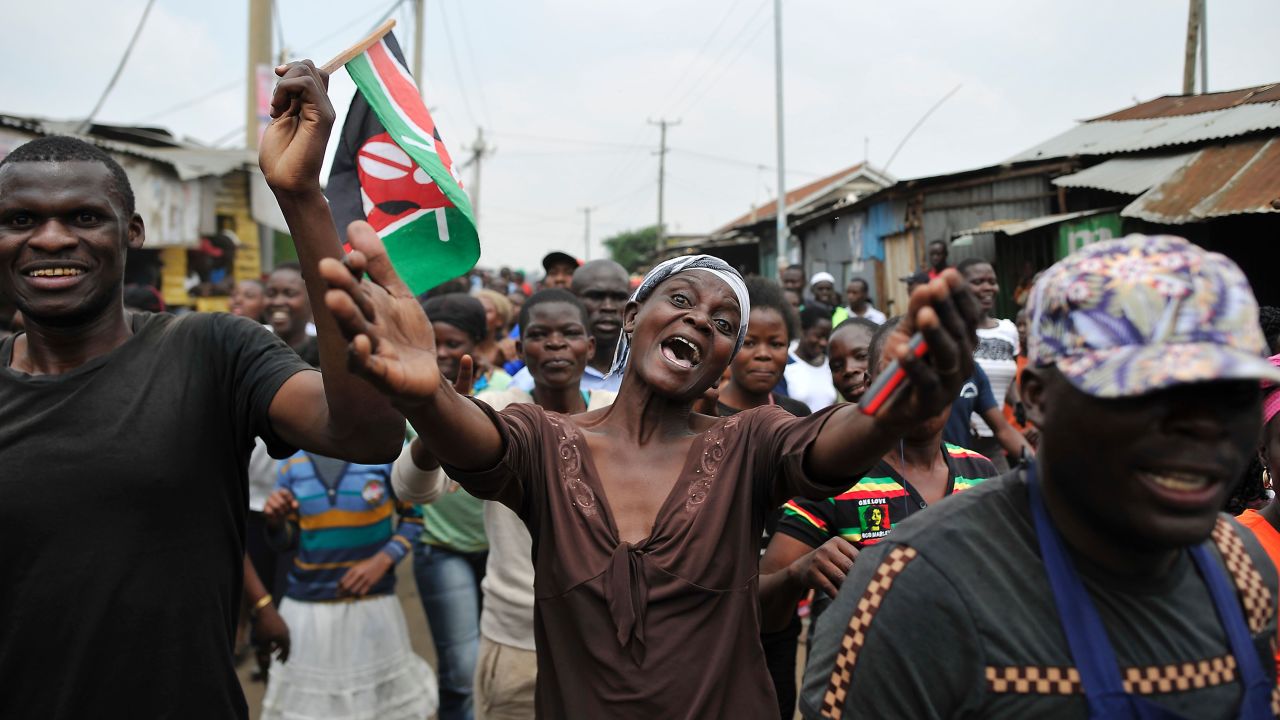 Supporters of the opposition leader celebrate Friday in the streets of Nairobi.
