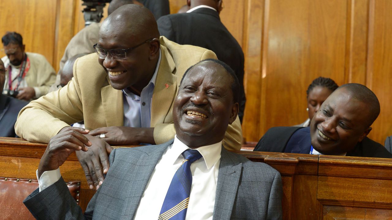 Opposition presidential candidate Raila Odinga, center, reacts to the ruling Friday in Nairobi.