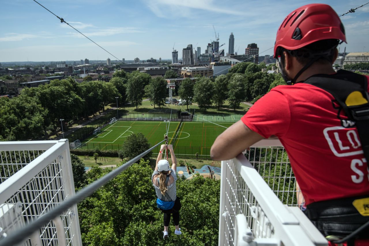<strong>World's coolest zip lines: </strong>In July 2017 London opened a temporary new zip wire in the city's Archbishop's Park  -- the world's biggest and fastest city-center zip line.