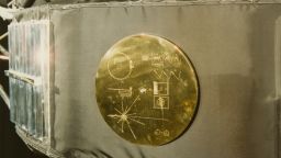 A gold record in its cover, attached to a Voyager space probe, USA, circa 1977. Voyager 1 and its identical sister craft Voyager 2 were launched in 1977 to study the outer Solar System and eventually interstellar space. The record, entitled 'The Sounds Of Earth' contains a selection of recordings of  life and culture on Earth. The cover contains instructions for any extraterrestrial being wishing to play the record. (Photo by Space Frontiers/Archive Photos/Getty Images)