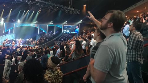 Darrin LeRoy worshipping Sunday at Lakewood Church in Texas