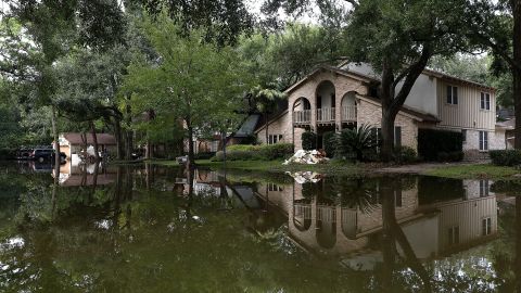 Following the devastation of Hurricane Harvey in 2017, homes were surrounded by floodwater in Houston, Texas.