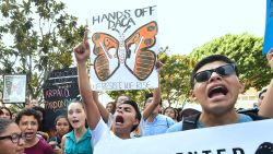 Young immigrants and supporters gather for a rally in support of Deferred Action for Childhood Arrivals (DACA) in Los Angeles, California on September 1, 2017.A decision is expected in coming days on whether US President Trump will end the program by his predecessor, former President Obama, on DACA which has protected some 800,000 undocumented immigrants, also known as Dreamers, since 2012. / AFP PHOTO / FREDERIC J. BROWN        (Photo credit should read FREDERIC J. BROWN/AFP/Getty Images)