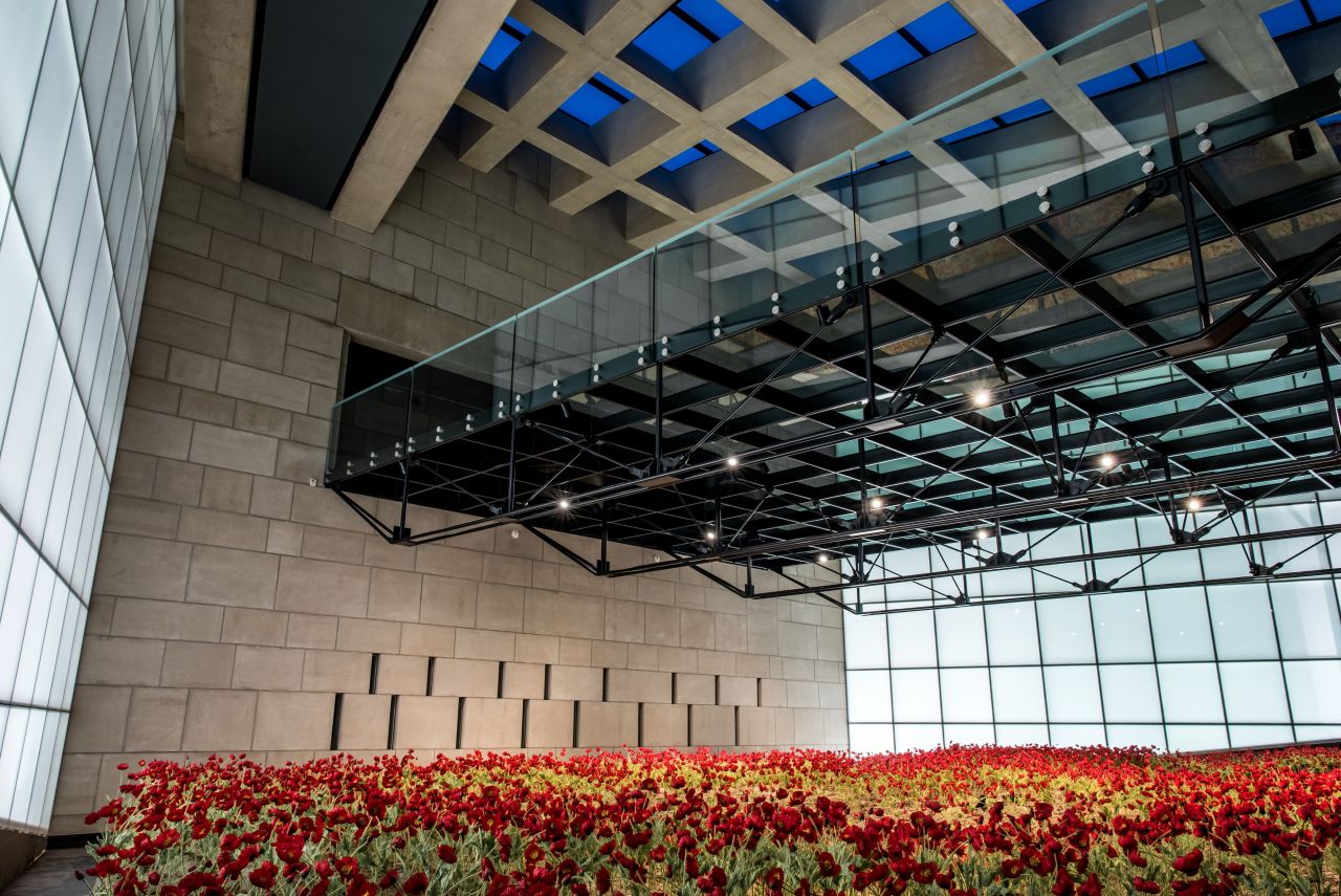Before entering the National WWI Museum's main gallery, visitors cross over a symbolic poppy field commemorating the war's dead. 