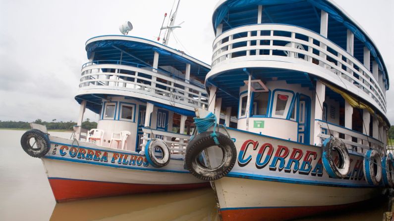 <strong>Amazon River:</strong> You can take a boat tour to a spot where the milky waters of the Solim?es River and nearly black waters of the Negro River meet.