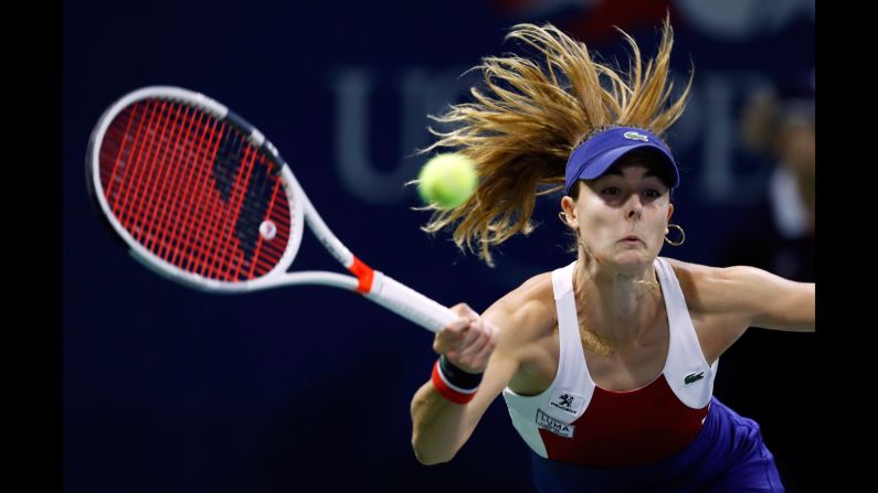 Alize Cornet returns a shot during her second-round match at the US Open on Wednesday, August 30.