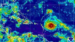 This Monday, Sept. 4, 2017, satellite image provided by the National Oceanic and Atmospheric Administration shows Hurricane Irma nearing the eastern Caribbean. Hurricane Irma grew into a powerful Category 4 storm Monday. (NOAA via AP)