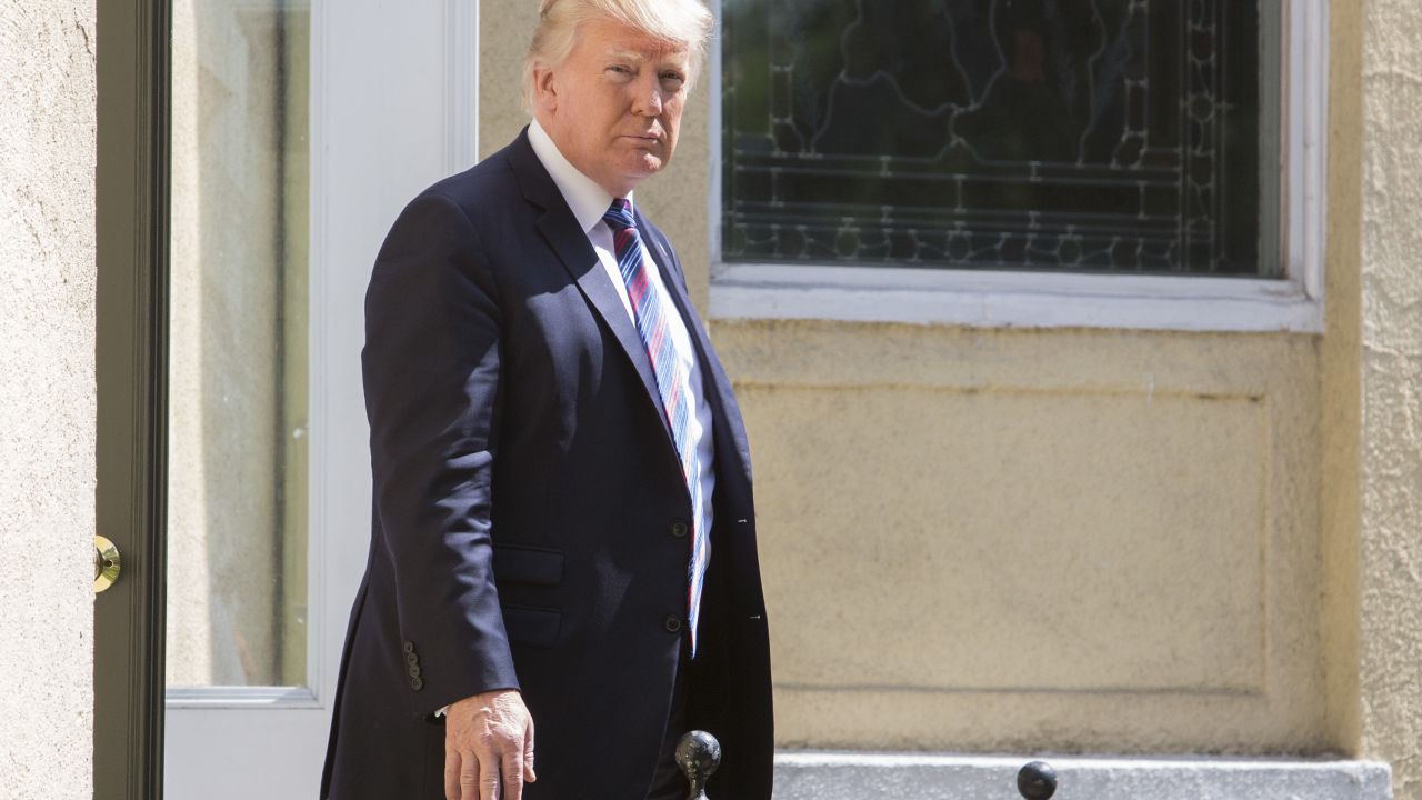 WASHINGTON, DC - SEPTEMBER 03: (AFP OUT) U.S. President Donald Trump departs St. John's Church on September 3, 2017 in Washington, DC. Earlier this week, Trump signed a proclamation to declare Sunday a National Day of Prayer for people affected by Hurricane Harvey. (Photo By Chris Kleponis - Pool/Getty Images)