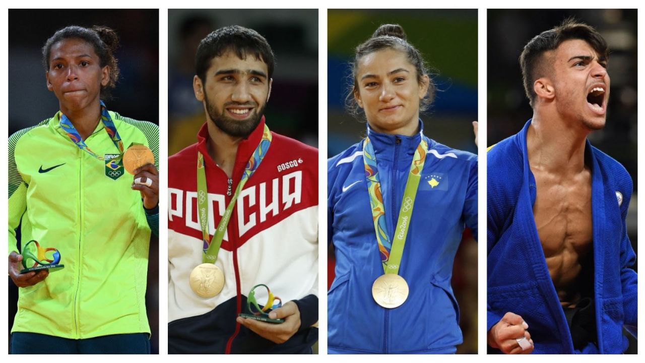 Rio 2016 champions Rafaela Silva, Khasan Khalmurzaev, Majlinda Kelmendi and Fabio Basile (L-R) were unable to repeat the feat in Budapest. 