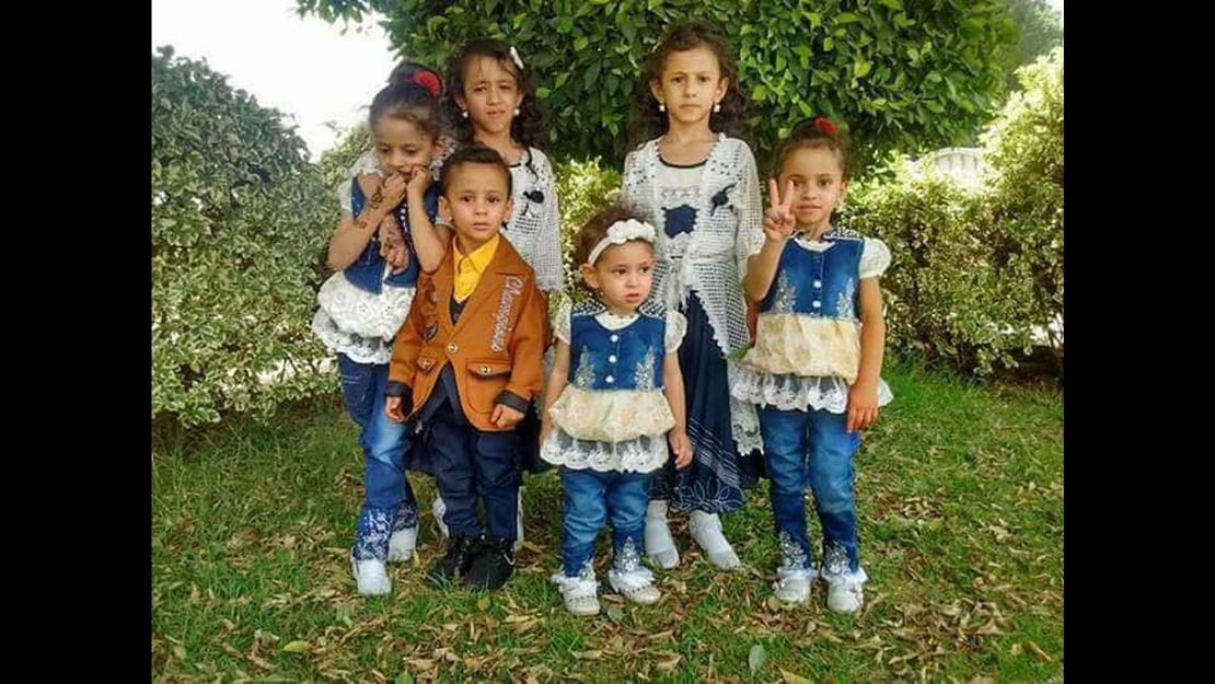 The last family photo of the al-Raimi siblings together before an airstrike hit their homes. Buthaina, far right, is the only survivor. 