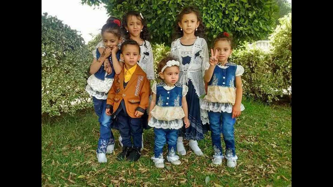 The last family photo of the al-Raimi siblings together before an airstrike hit their homes. Buthaina, far right, is the only survivor.