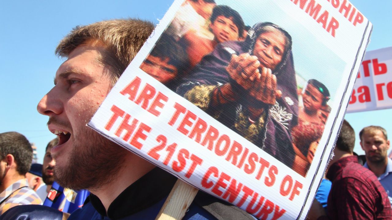 A local resident chants slogans during a mass protest in Chechnya's provincial capital Grozny, Russia, on Monday.