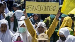 Indonesian activists protest against Myanmar in Surabaya, Indonesia's second largest city on September 5.