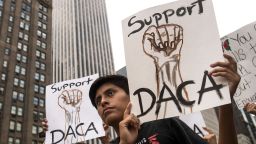 Immigration activists rally in support of the DACA program during a protest in Grand Army Plaza in Manhattan, New York on September 5. 
