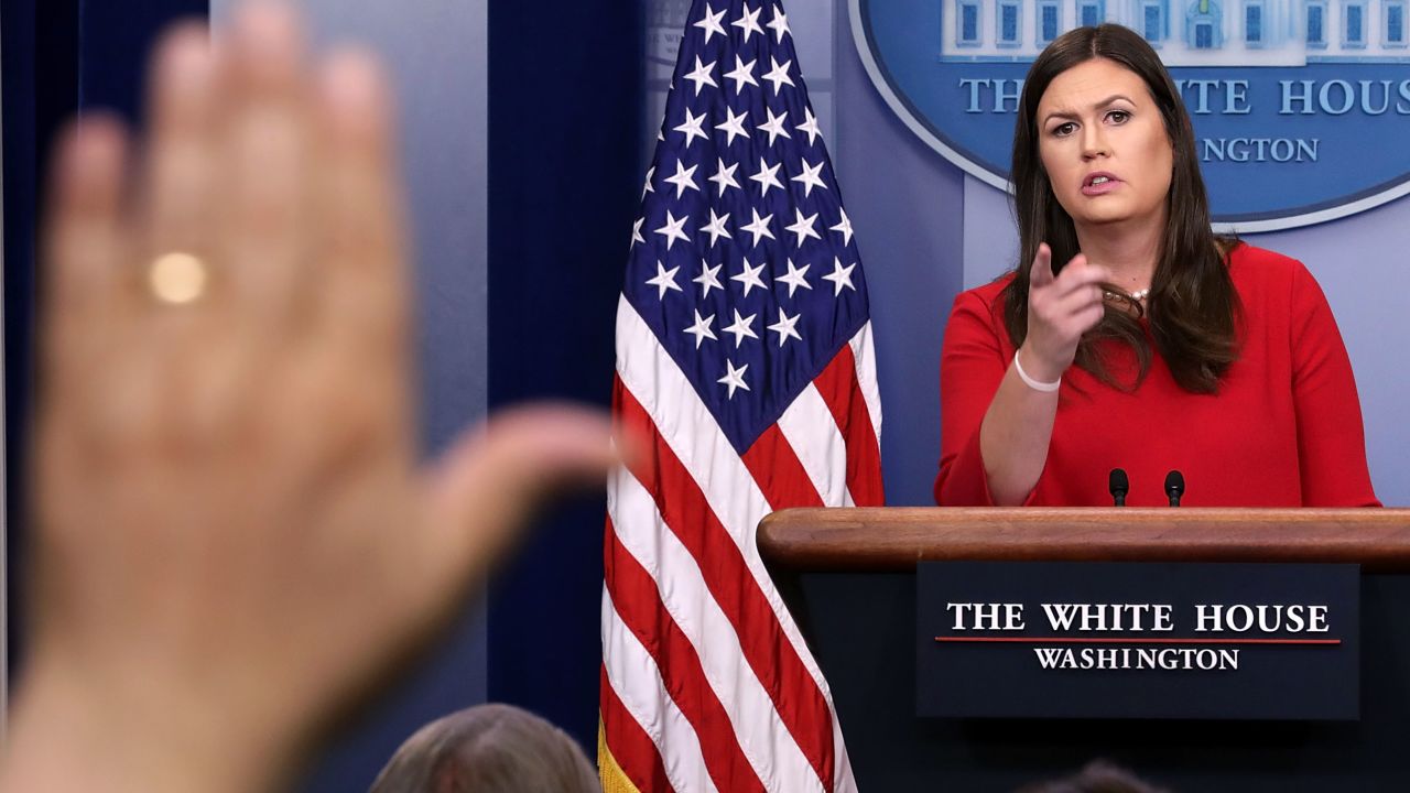 WASHINGTON, DC - SEPTEMBER 05:  White House Press Secretary Sarah Huckabee Sanders calls on reporters during the daily news conference in the Brady Press Briefing Room at the White House September 5, 2017 in Washington, DC. Sanders fielded questions about President Donald Trump's decision to end the Deferred Action for Childhood Arrivals immigration policy, an Obama-era executive action that allows certain undocumented immigratns who entered the country as minors to receive a renewable two-year period of deferred action from deportation and eligibility for a work permit.  (Photo by Chip Somodevilla/Getty Images)