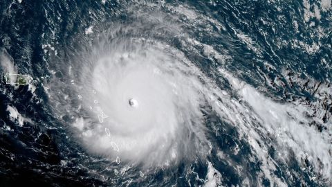 A National Oceanic and Atmospheric Administration satellite image shows Hurricane Irma approaching the Leeward Islands on September 5.